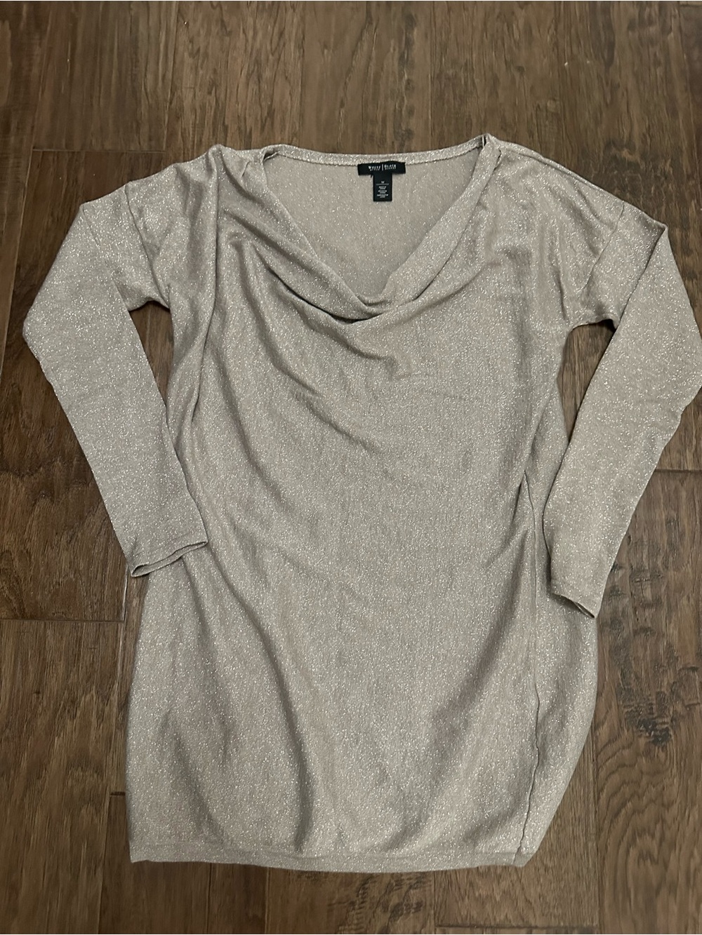 WHBM Nude Shimmer Lurex Drape Tunic Cashmere Blend Longsleeve Sz M Stretch